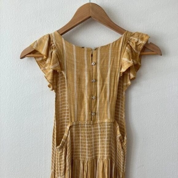 Free People Chambray Butterflies Midi Dress Mustard Striped - Picture 6 of 7